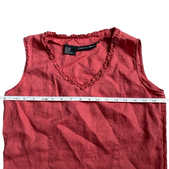 Carlie’s Court Tank Top Small Coral Pink Linen V Neck Ruffle Side Zip‎ - Picture 5 of 6